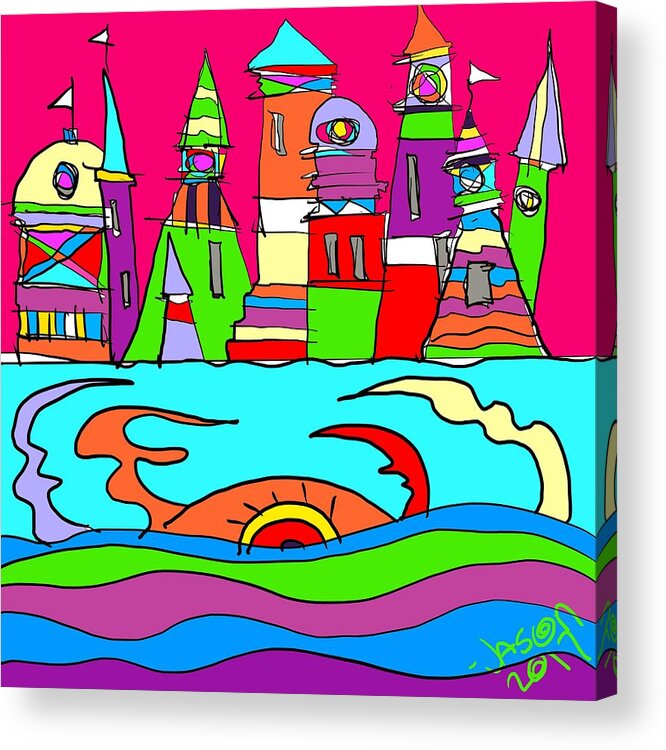 Lighthouse Acrylic Print featuring the digital art Lighthouse Landing - Sea Creature by Jason Nicholas