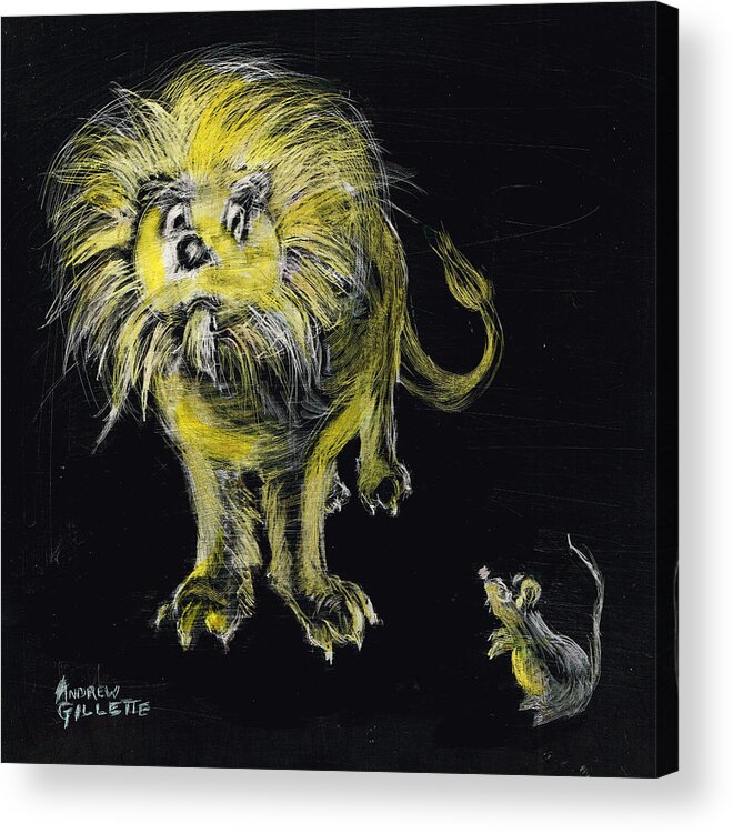 Lion Acrylic Print featuring the drawing Lion and the Mouse by Andrew Gillette