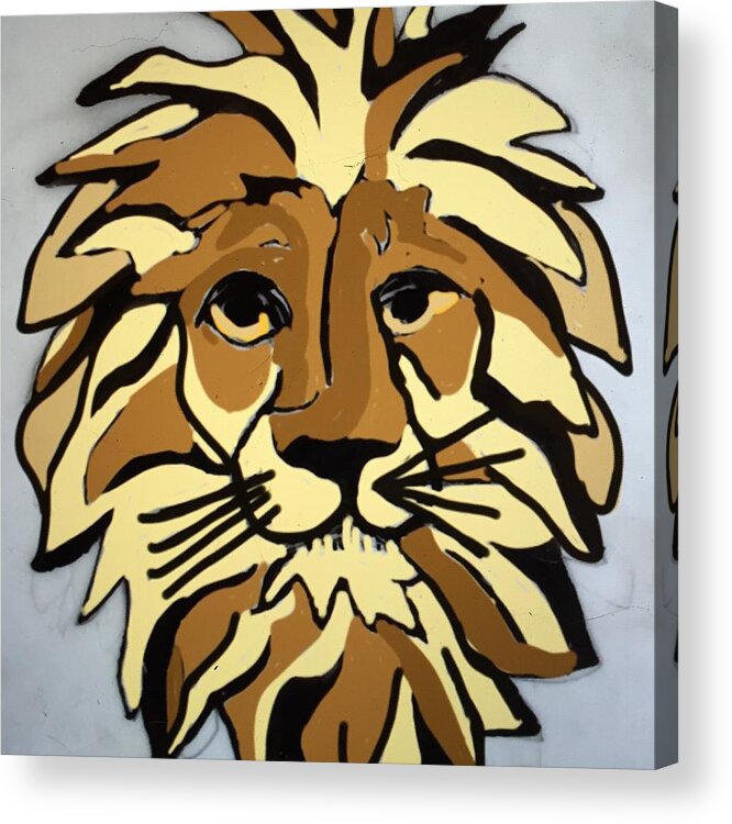 Pen And Ink Digital Lion Class Mascot Reunion Acrylic Print featuring the drawing Lion Front by Erika Jean Chamberlin