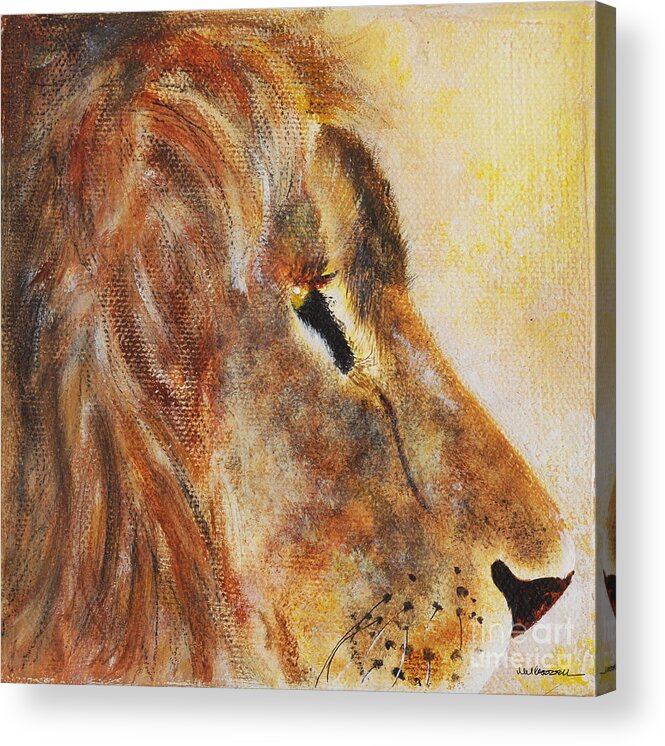 Lion Acrylic Print featuring the painting Lion profile by Monica Carrell