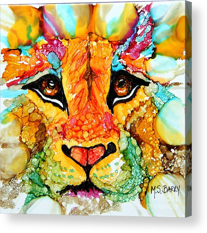 Lion's Head Acrylic Print featuring the painting Lion's Head Gold by Maria Barry