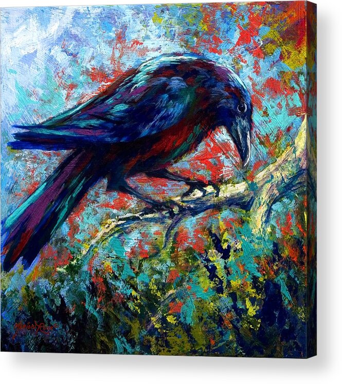 Crows Acrylic Print featuring the painting Lone Raven by Marion Rose