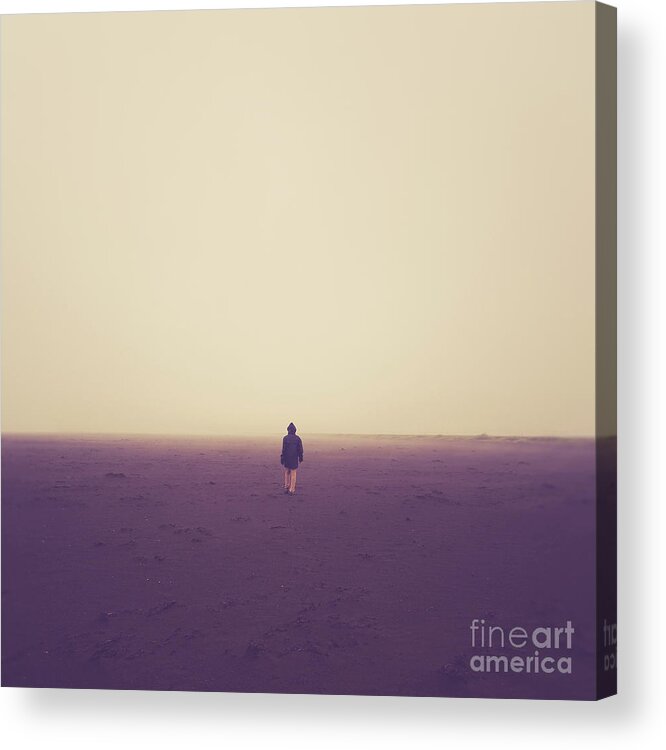 Iceland Acrylic Print featuring the photograph Lonely Hiker Iceland Square Format by Edward Fielding
