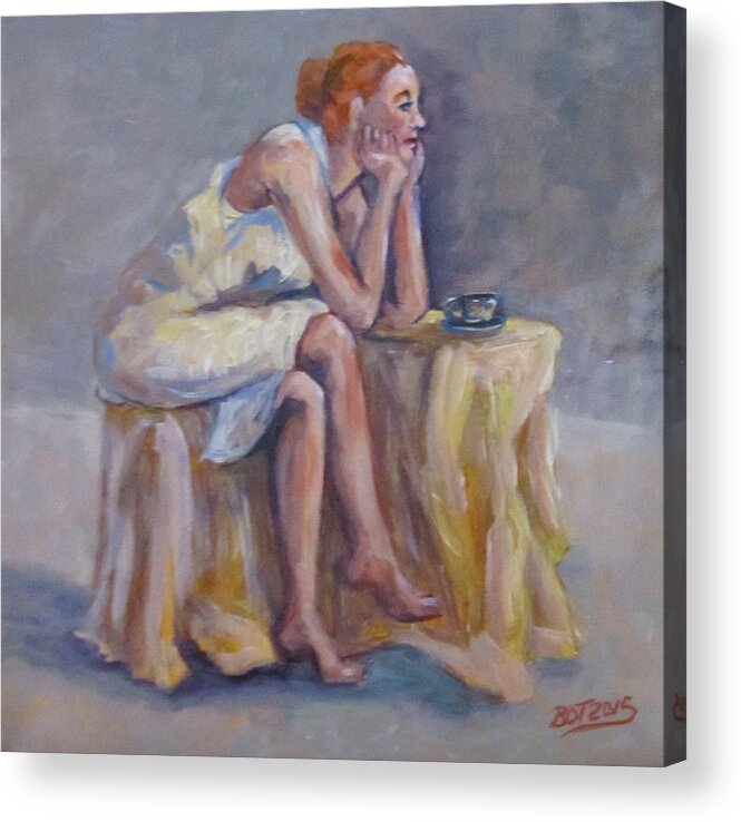Woman Acrylic Print featuring the painting Lonely Mornings by Barbara O'Toole