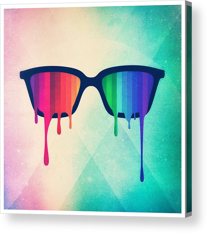 Nerd Acrylic Print featuring the digital art Love Wins Rainbow - Spectrum Pride Hipster Nerd Glasses by Philipp Rietz