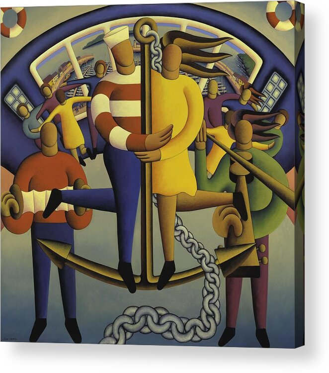 Lovers Acrylic Print featuring the painting Lovers On Anchor With Chain by Alan Kenny