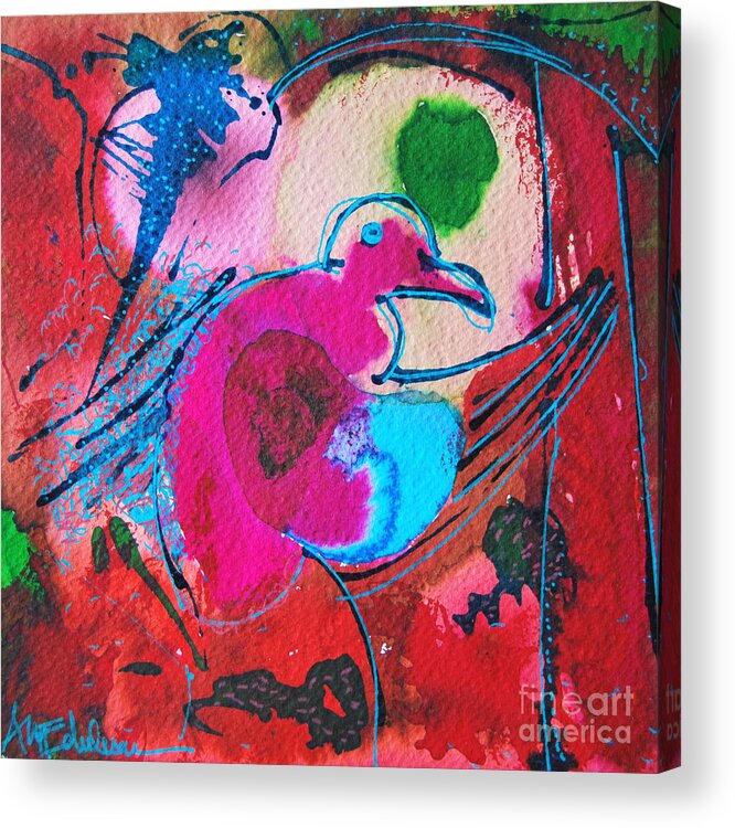 Bird Acrylic Print featuring the painting Magenta Marching Bird by Ana Maria Edulescu