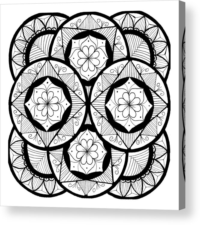 Mandala Acrylic Print featuring the drawing Mandala #7 - Flowers by Eseret Art