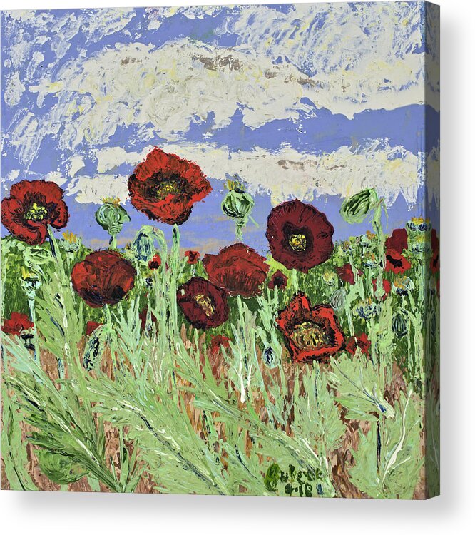 Poppies Acrylic Print featuring the painting March Poppies by Julene Franki