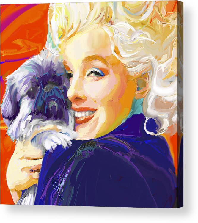 Marilyn Acrylic Print featuring the painting Marilyn 3 with Dog by Jackie Medow-Jacobson