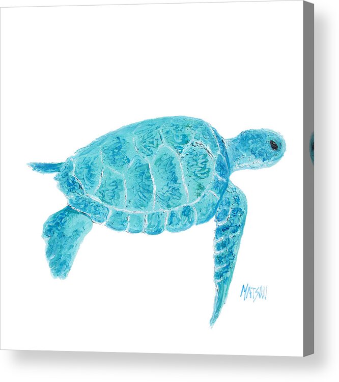 Turtle Acrylic Print featuring the painting Marine Turtle painting on white by Jan Matson