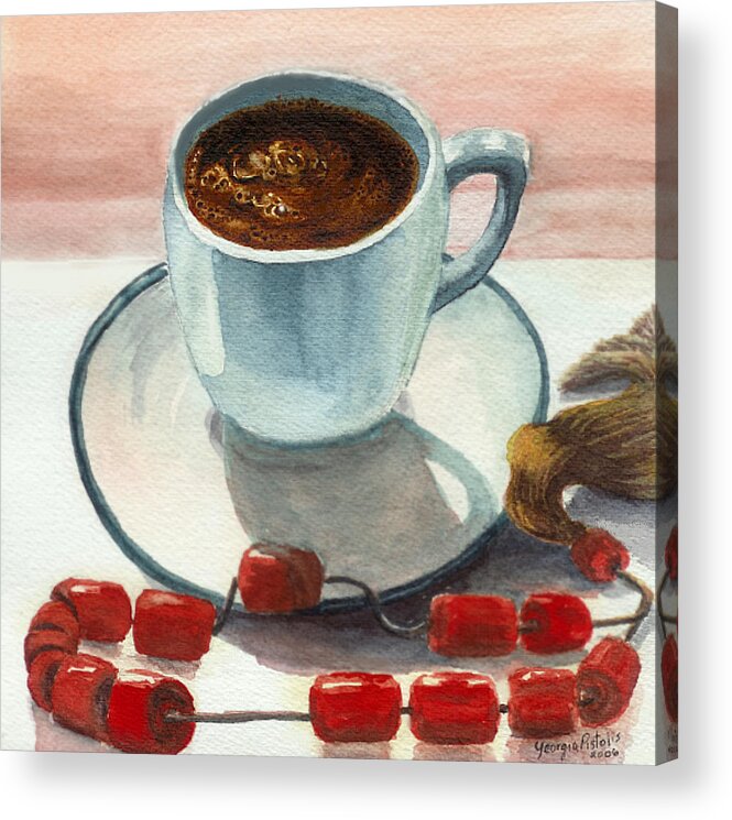 Greek Coffee Acrylic Print featuring the painting Metrios by Georgia Pistolis