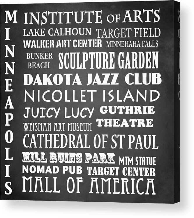 Minneapolis Acrylic Print featuring the digital art Minneapolis Famous Landmarks by Patricia Lintner