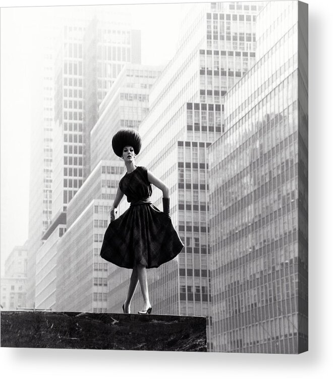 New York City Acrylic Print featuring the photograph Model Wearing Lilly Dache Hat In New York City by Horst P Horst