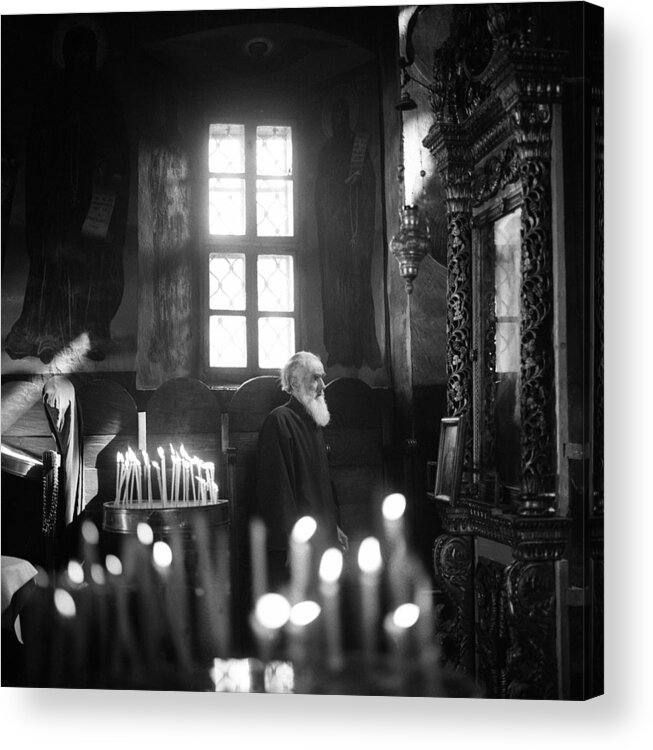 Monk Acrylic Print featuring the photograph Monk and candles by Emanuel Tanjala