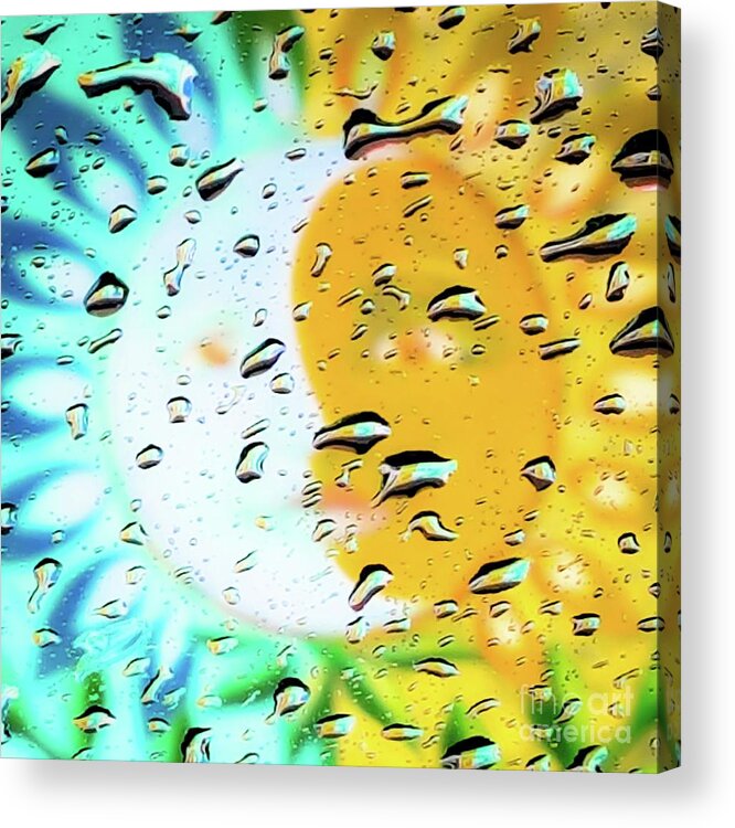 Abstract Acrylic Print featuring the photograph Moon and Sun Rainy Day Windowpane by D Davila