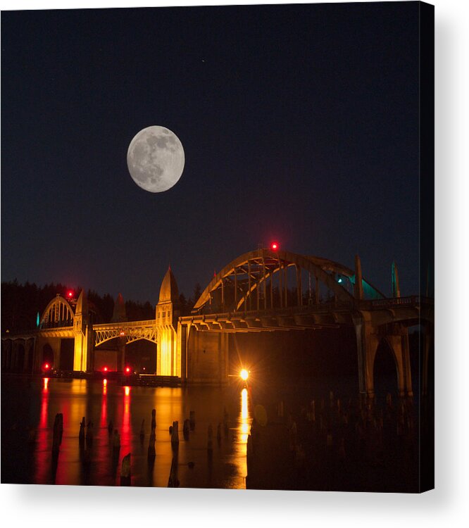 Bridge Acrylic Print featuring the photograph Moon Over the Siuslaw by HW Kateley