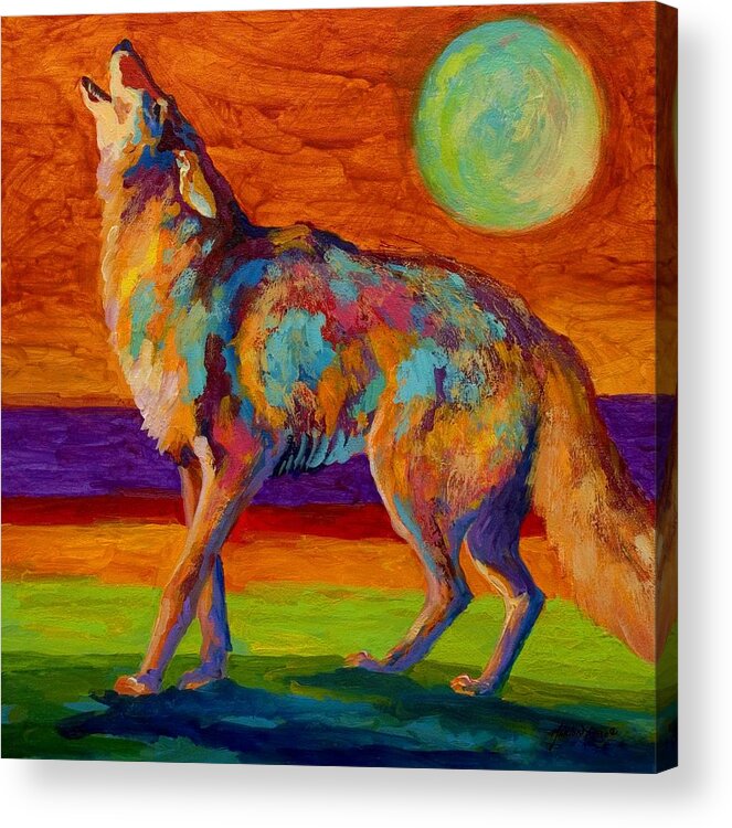 Coyote Acrylic Print featuring the painting Moon Talk - Coyote by Marion Rose