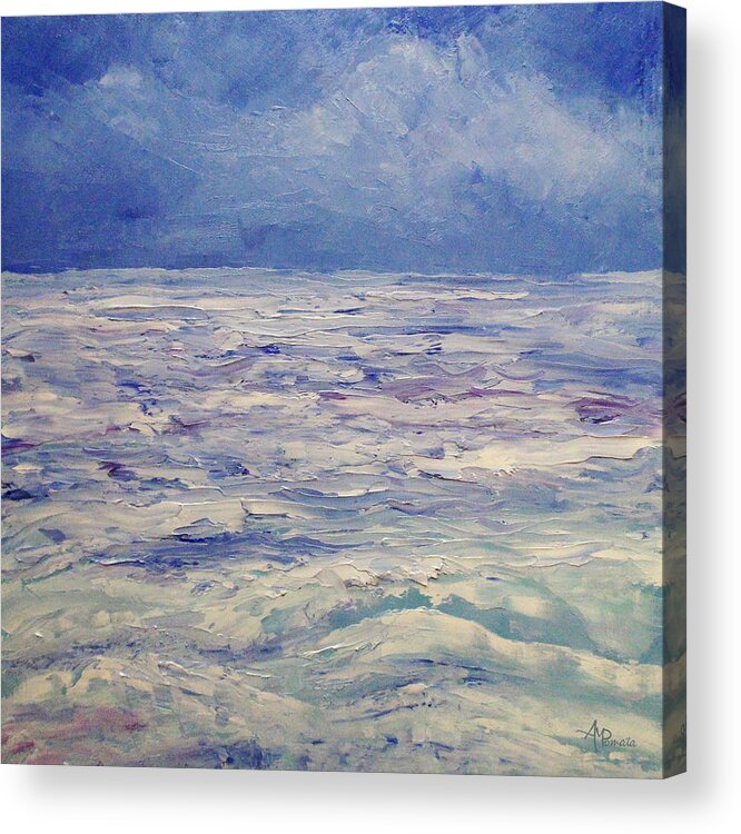 Seascape Acrylic Print featuring the painting Moonlight Offshore by Angeles M Pomata