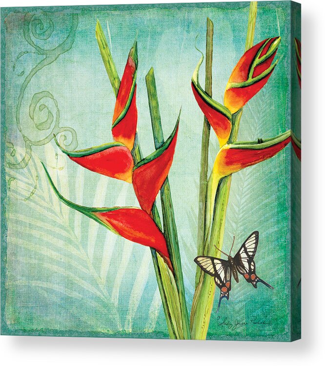 Orange Heliconia Acrylic Print featuring the painting Morning Light - Serenity by Audrey Jeanne Roberts