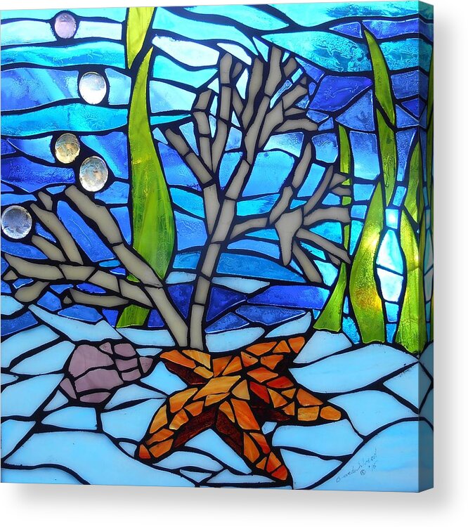 Mosaic Acrylic Print featuring the glass art Mosaic Stained Glass - Jewels Beneath by Catherine Van Der Woerd