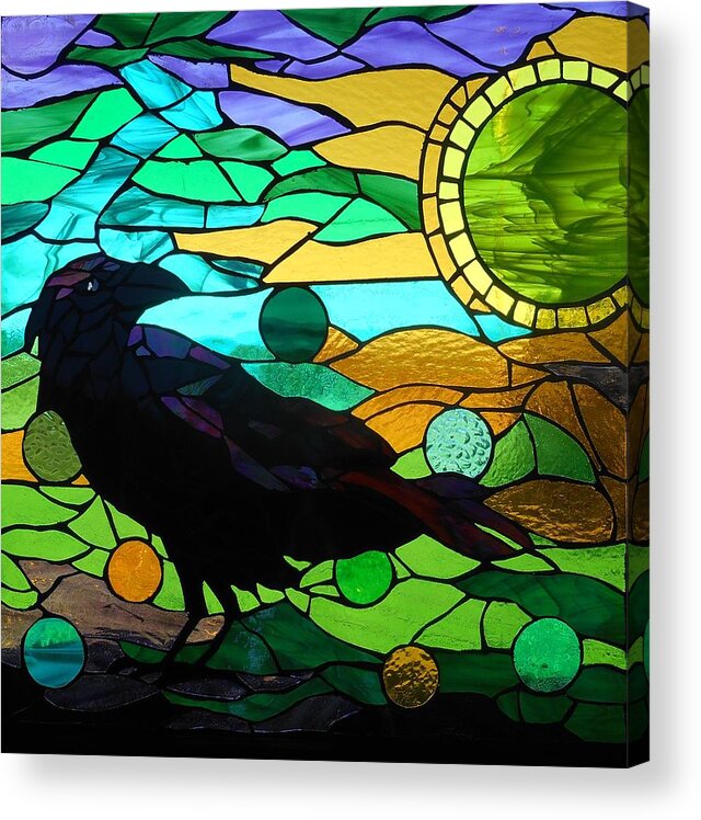 Mosaic Acrylic Print featuring the glass art Mosaic Stained Glass - Many Moons by Catherine Van Der Woerd