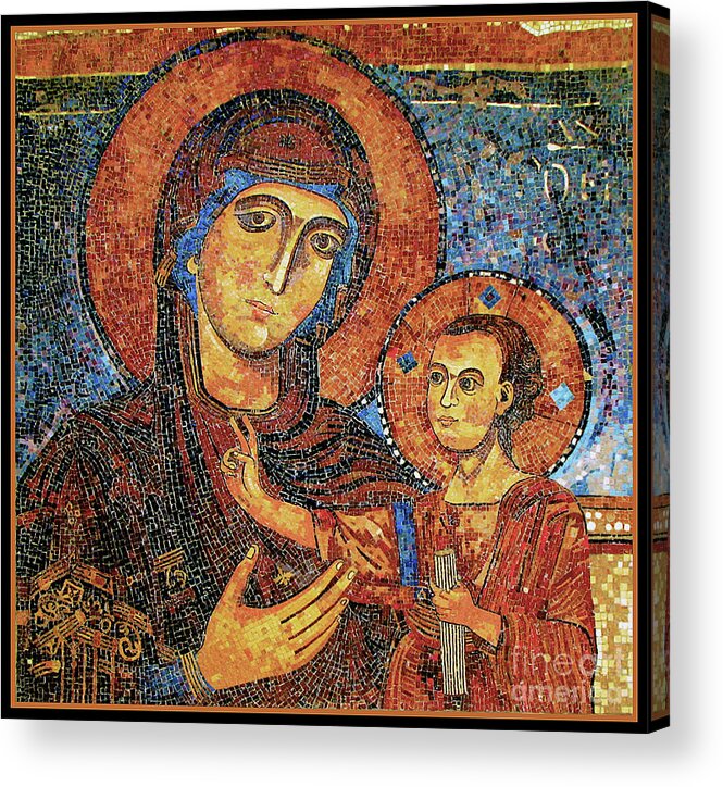 Catholic Art Gallery - Art Group Acrylic Print featuring the photograph Madonna della Bruna - Mother Mary and Son Jesus Mosaic Icon at Ein Karem by Nieves Nitta