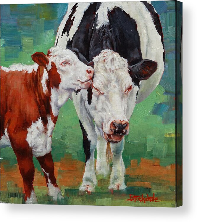 Cows Acrylic Print featuring the painting Mother And Son by Margaret Stockdale