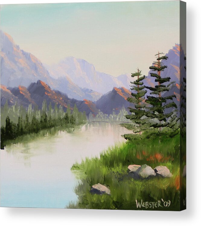 Landscape Acrylic Print featuring the painting Mountain River Overture Landscape Oil Painting by Northern California Artist Mark Webster by Mark Webster