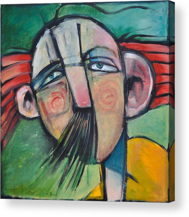 Humor Acrylic Print featuring the painting Mustached Man in Wind by Tim Nyberg