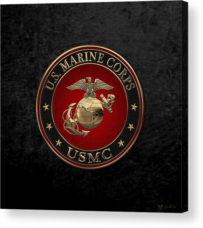'usmc' Collection By Serge Averbukh Acrylic Print featuring the digital art N C O and Enlisted E G A Special Edition over Black Velvet by Serge Averbukh