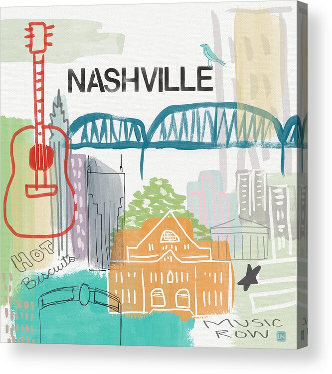 Nashville Acrylic Print featuring the painting Nashville Cityscape- Art by Linda Woods by Linda Woods