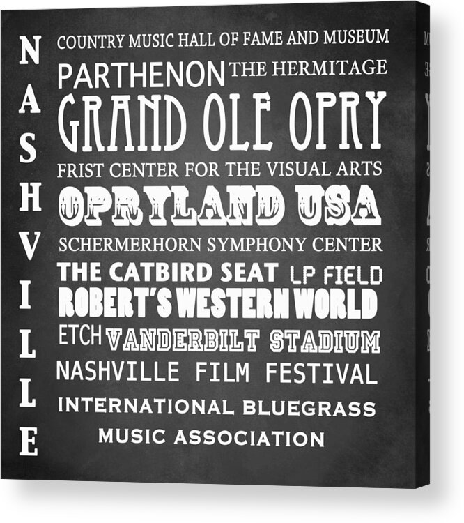 Nashville Acrylic Print featuring the digital art Nashville Famous Landmarks by Patricia Lintner