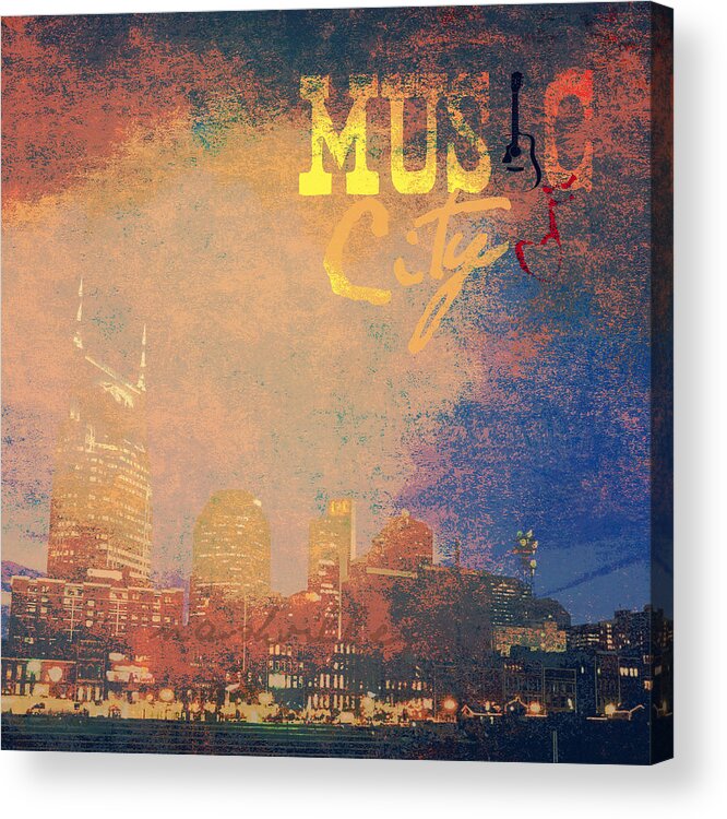 Brandi Fitzgerald Acrylic Print featuring the digital art Nashville Music City by Brandi Fitzgerald