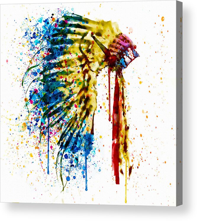 Native American Acrylic Print featuring the painting Native American Feather Headdress  by Marian Voicu