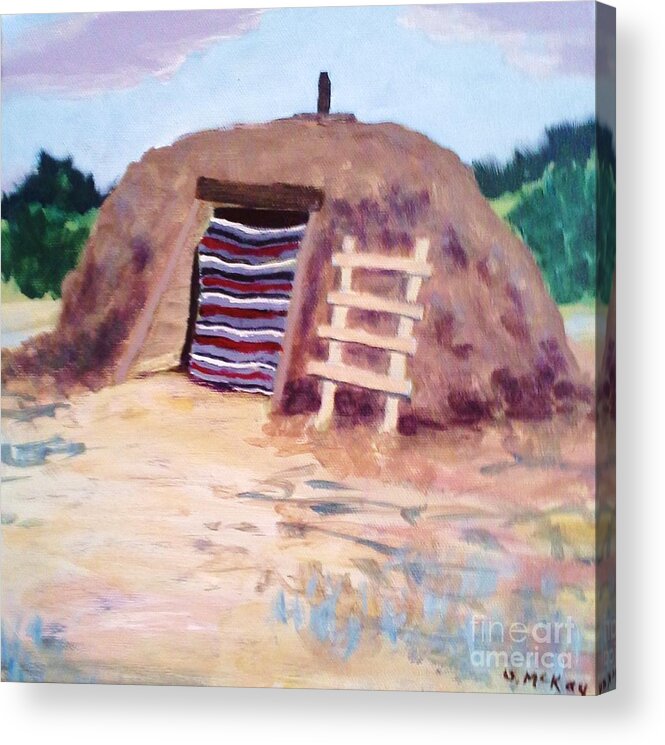 Navajo Acrylic Print featuring the painting Navajo Hogan by Suzanne McKay