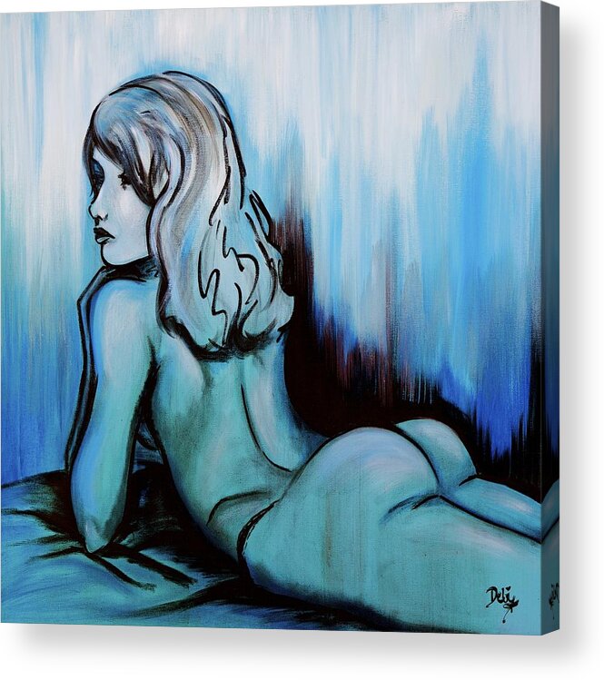 Nearly Naked Blue Ombre Acrylic Print featuring the painting Nearly Naked Blue Ombre' by Debi Starr