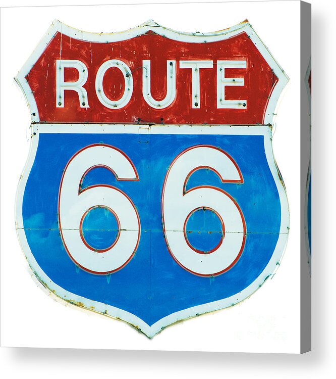 Route 66 Acrylic Print featuring the photograph Neon Route 66 Sign by Mary Jane Armstrong