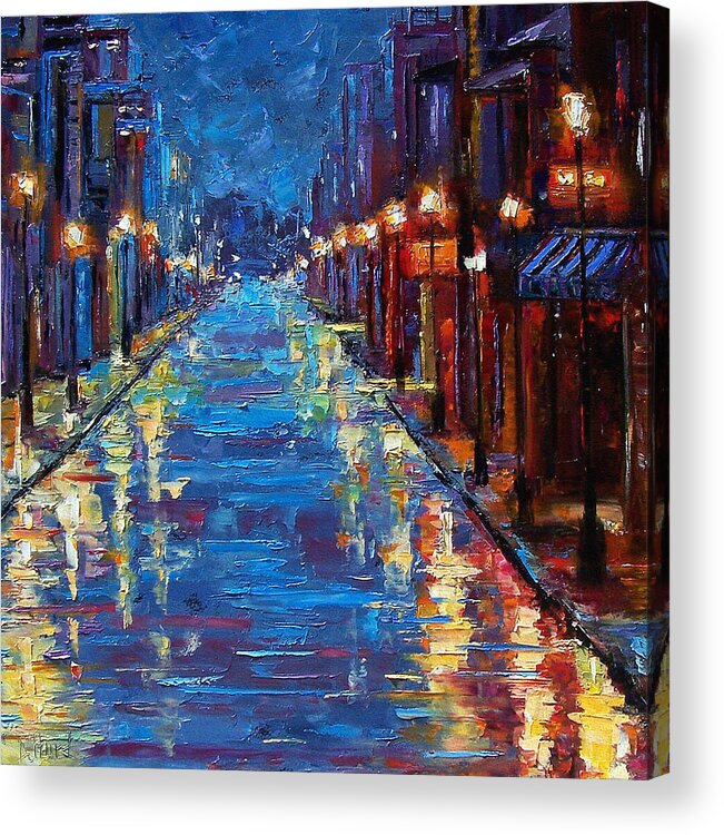 Cityscape Acrylic Print featuring the painting New Orleans Bourbon Street by Debra Hurd
