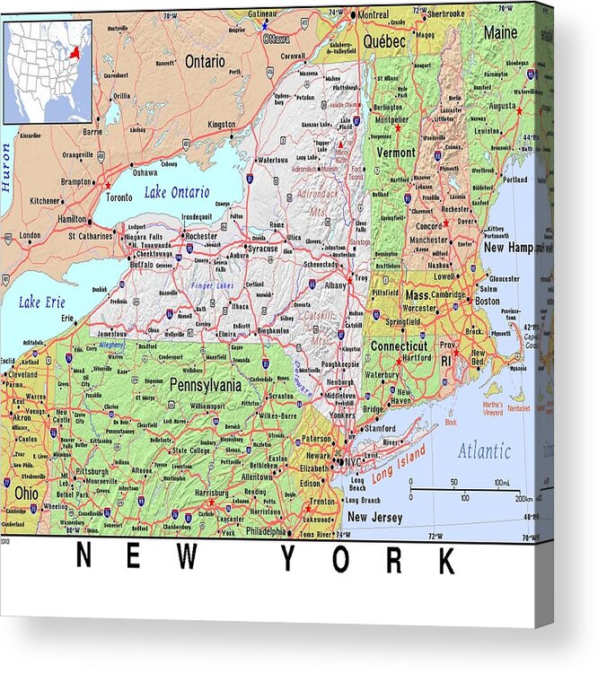 State Acrylic Print featuring the photograph New York Map by Florene Welebny
