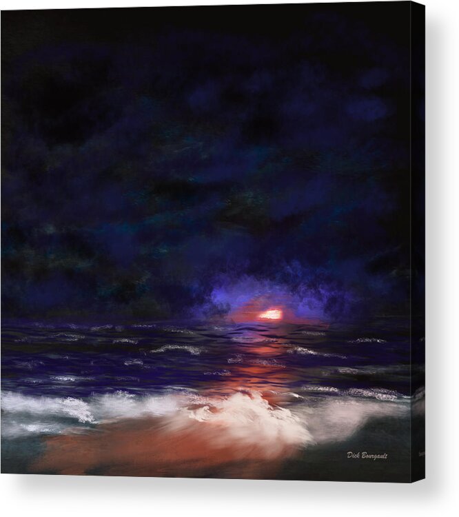 Shore Acrylic Print featuring the painting Night Shoreline by Dick Bourgault