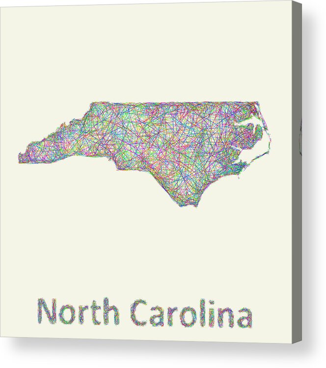 North Carolina Map Acrylic Print featuring the digital art North Carolina line art map by David Zydd