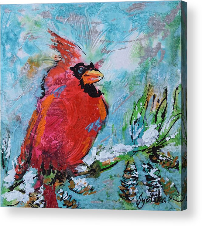 Cardinal Acrylic Print featuring the painting Northern Cardinal by Jyotika Shroff