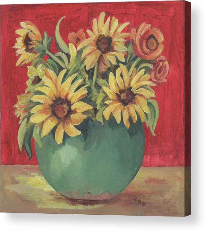 Still Life Acrylic Print featuring the painting Not Just Sunflowers by Cheryl Pass