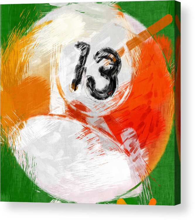 13 Acrylic Print featuring the photograph Number Thirteen Billiards Ball Abstract by David G Paul