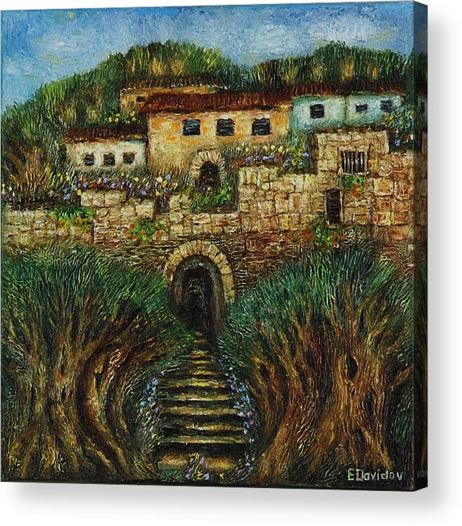 Landscape Acrylic Print featuring the painting Old City's Gate by Evgenia Davidov