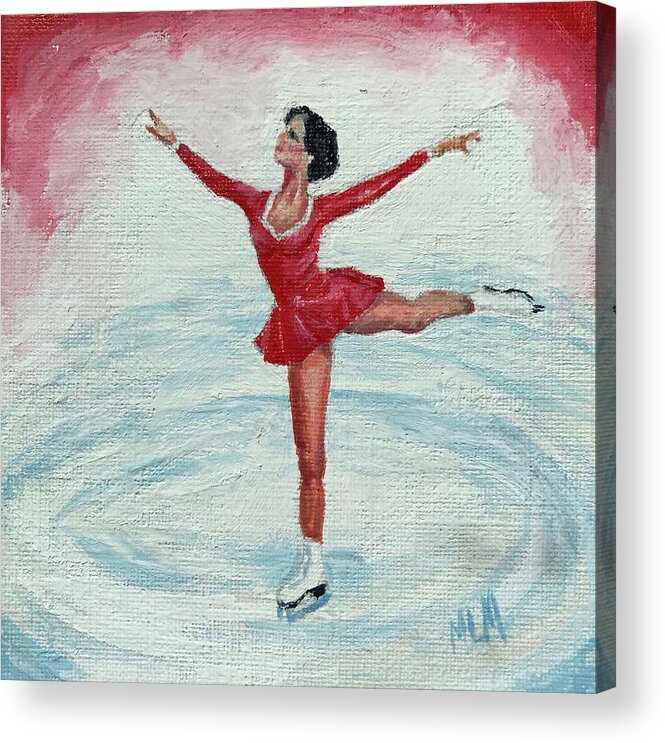 Red Acrylic Print featuring the painting Olympic Figure Skater by ML McCormick