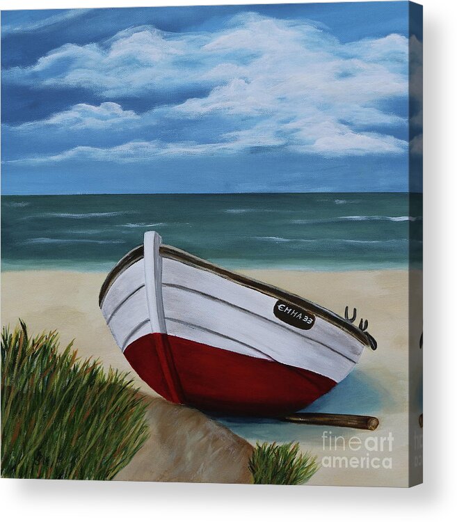 Boats Acrylic Print featuring the painting On The Beach by Christiane Schulze Art And Photography