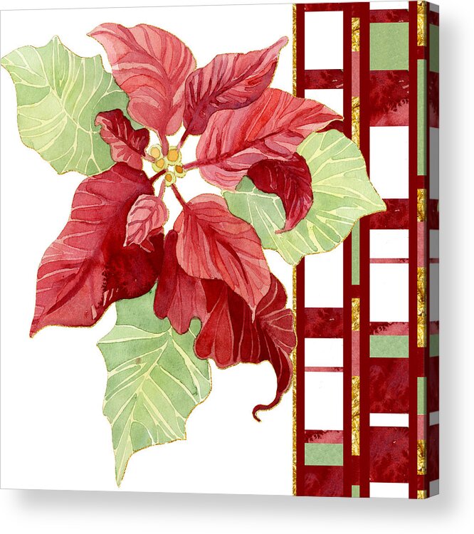 Modern Acrylic Print featuring the painting One Perfect Poinsettia Flower w Modern Stripes by Audrey Jeanne Roberts
