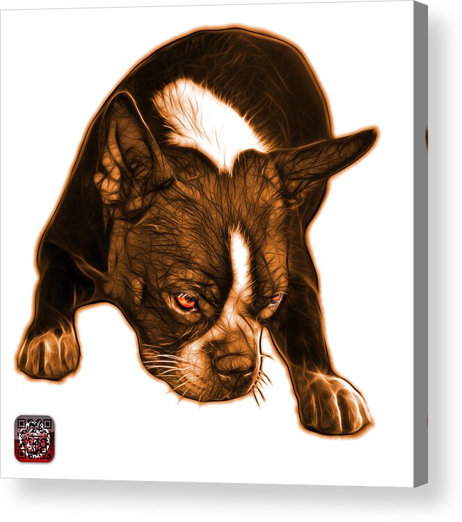 Boston Terrier Acrylic Print featuring the mixed media Orange Boston Terrier Art - 8384 - WB by James Ahn